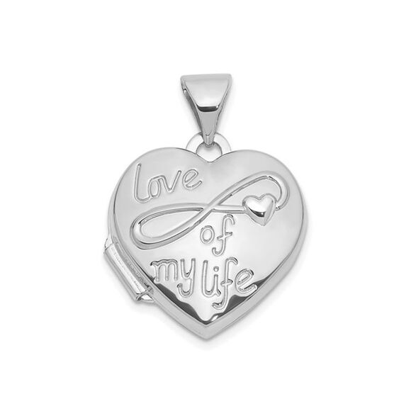 14K White Gold LOVE OF MY LIFE Heart Locket Pendant (NO CHAIN)